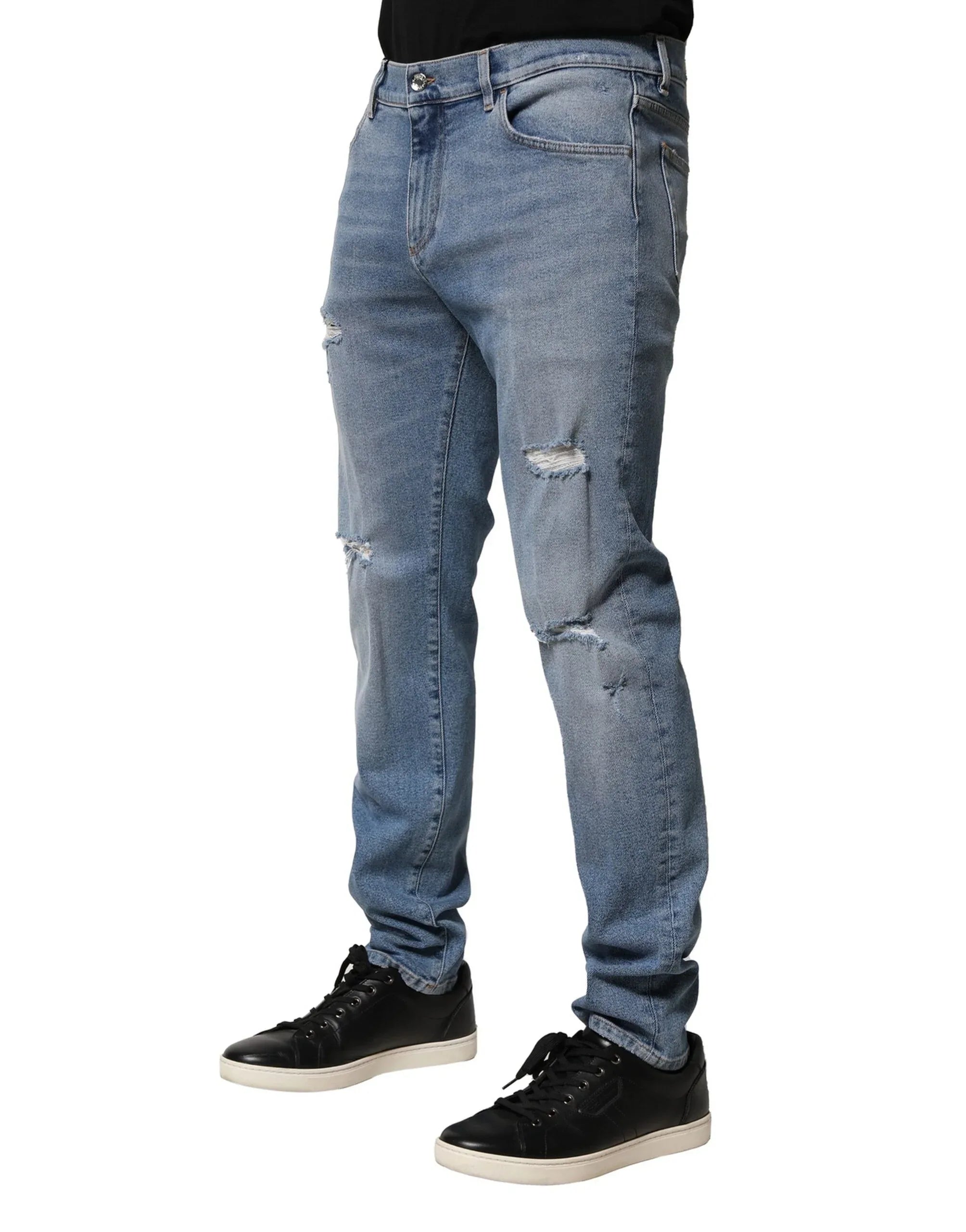 Dolce & Gabbana Blue Distressed Cotton Slim Men Denim Jeans - Zeiniez