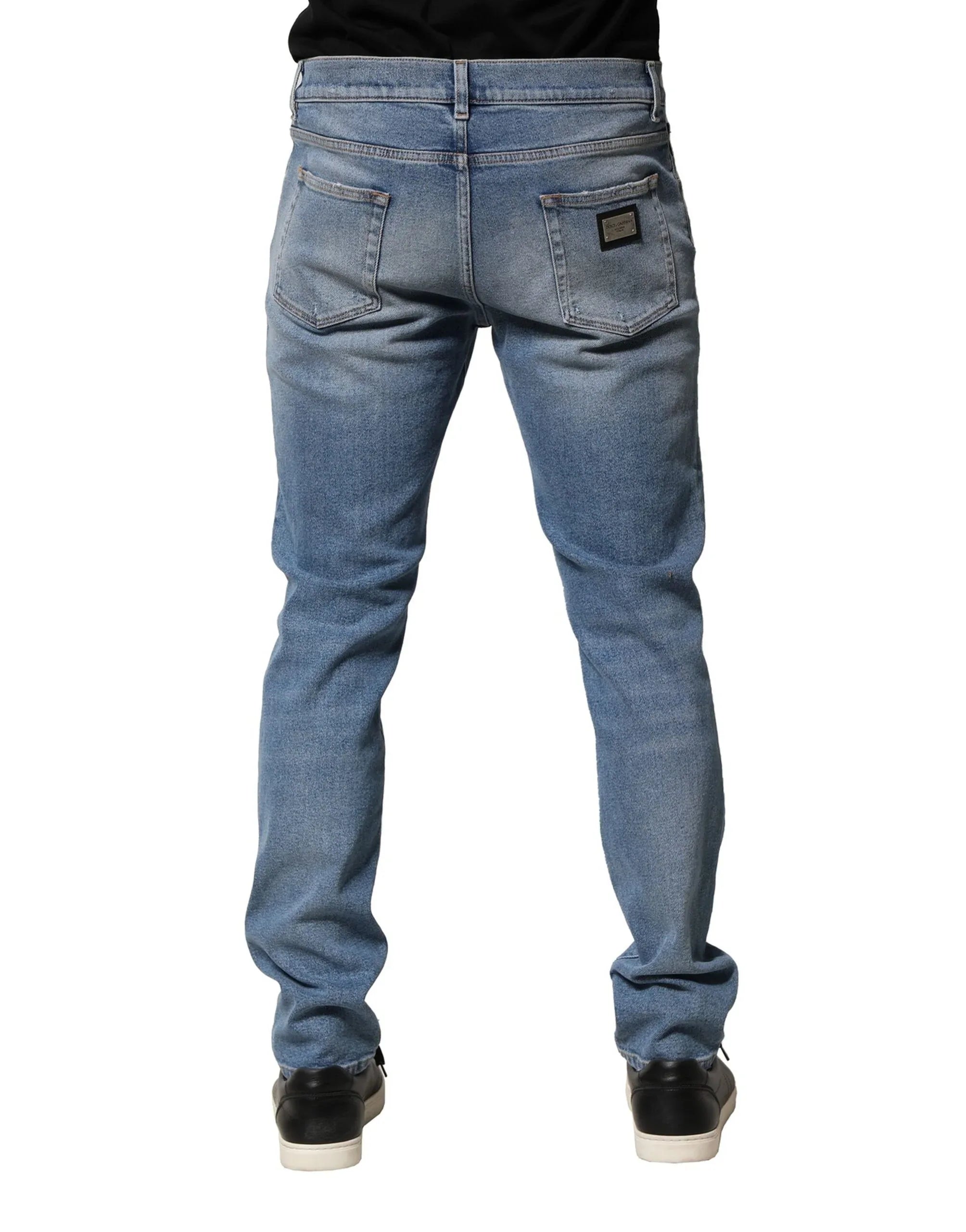 Dolce & Gabbana Blue Distressed Cotton Slim Men Denim Jeans - Zeiniez