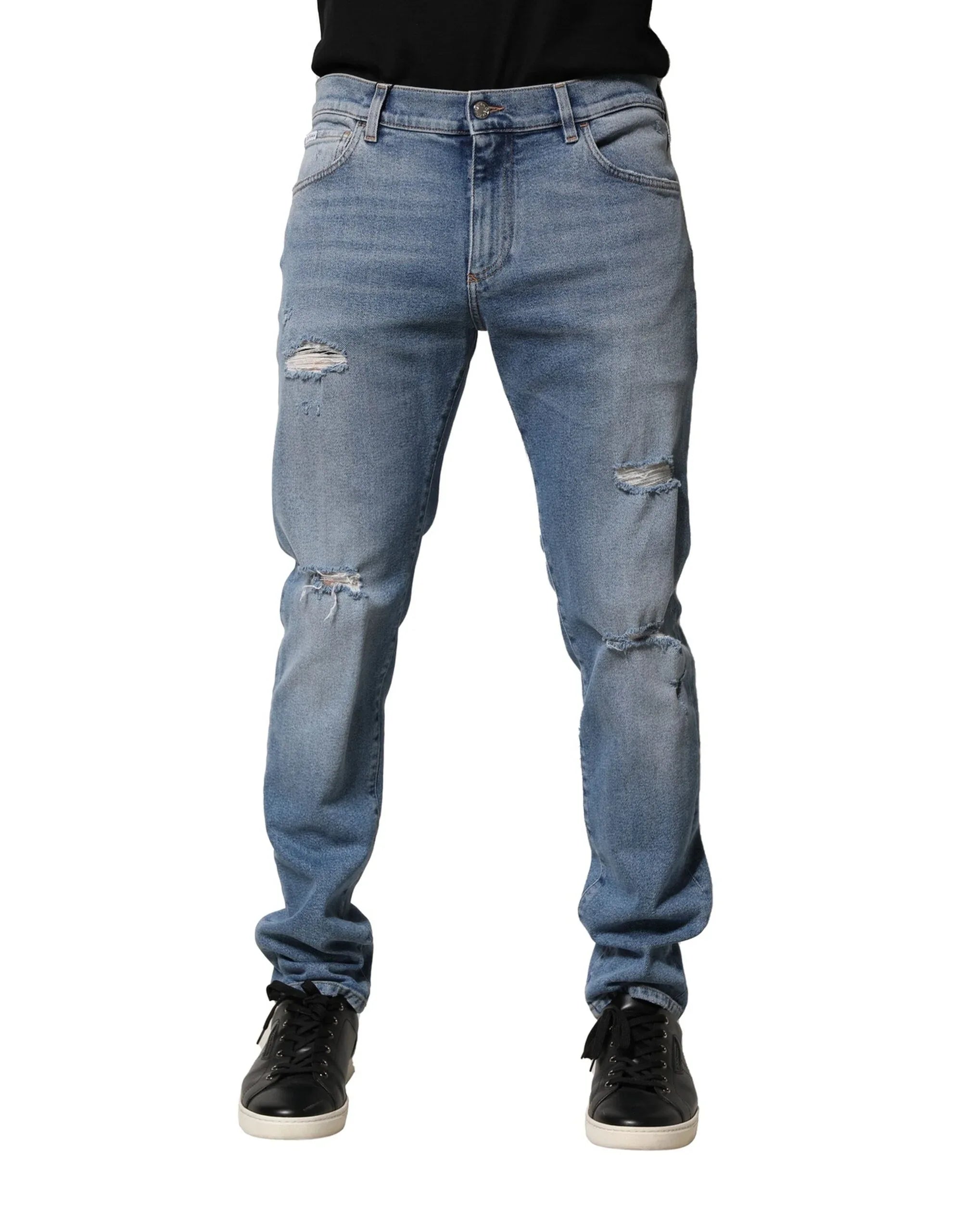 Dolce & Gabbana Blue Distressed Cotton Slim Men Denim Jeans - Zeiniez