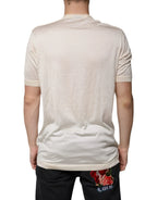 Dolce & Gabbana Off White Silk Henley Short Sleeves T-Shirt - Zeiniez