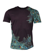 Dolce & Gabbana Violet Peacock Feather Men Crew Neck T-Shirt - Zeiniez