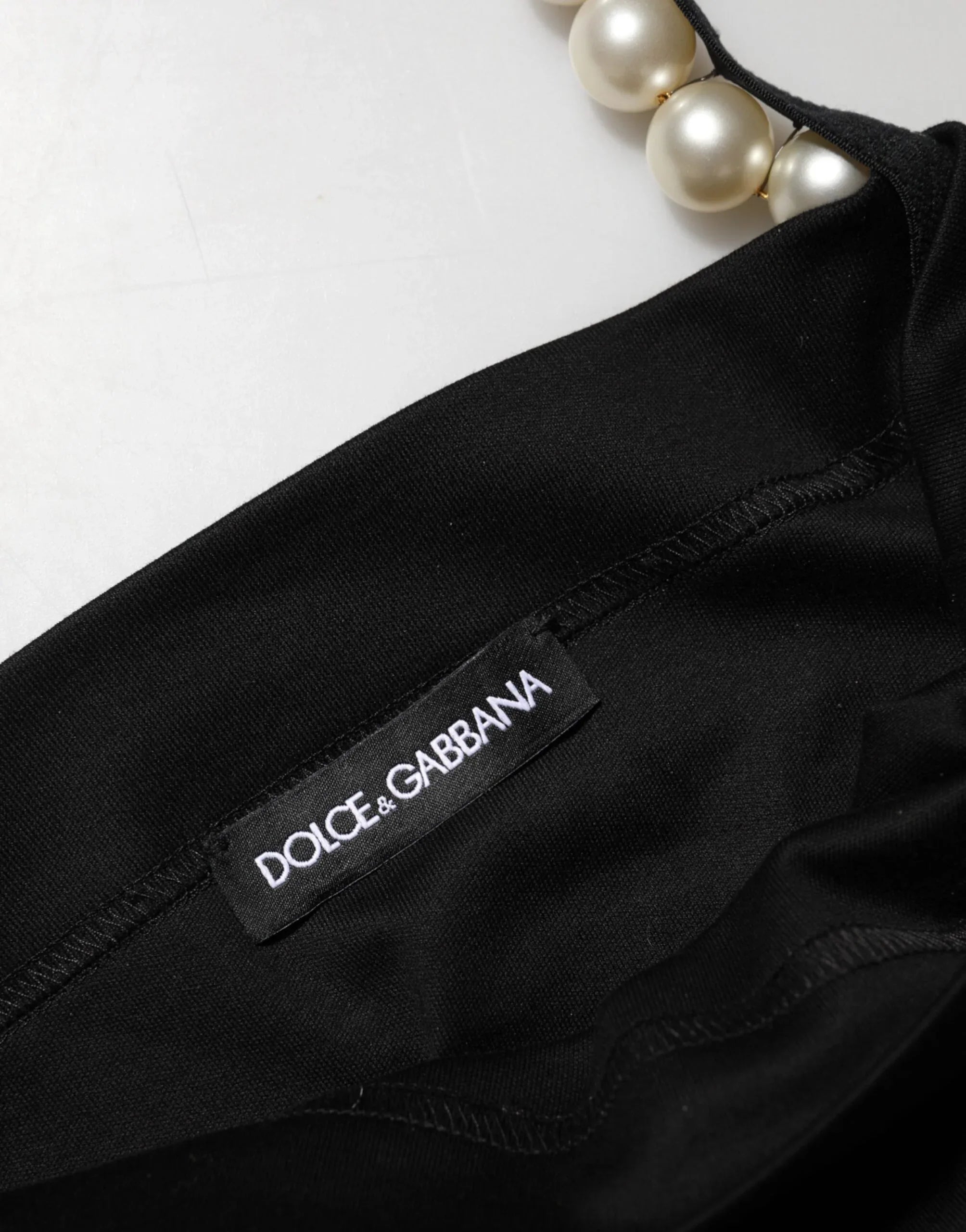 Dolce & Gabbana Black Faux Pearl Cotton Sheath Mini Dress - Zeiniez