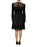 Dolce & Gabbana Black Floral Lace Trim Sheath A-line Dress - Zeiniez