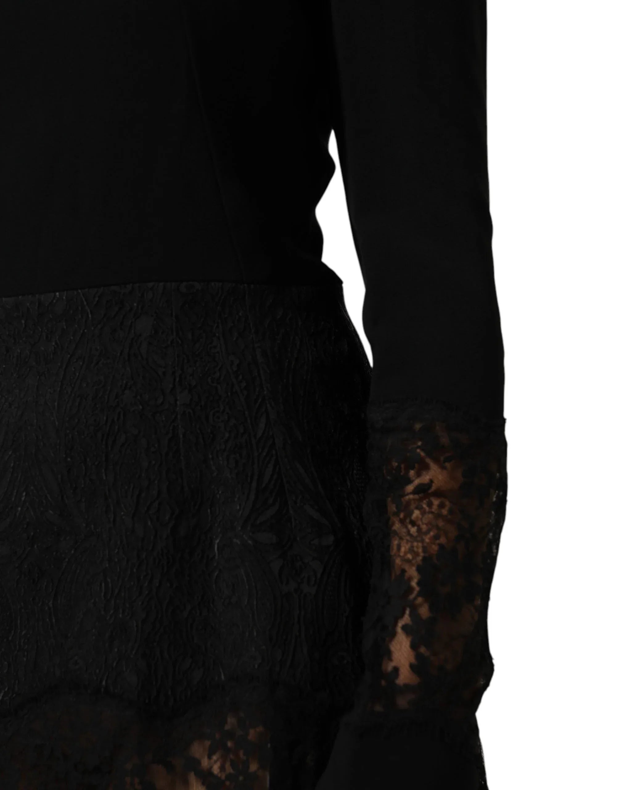 Dolce & Gabbana Black Floral Lace Trim Sheath A-line Dress - Zeiniez