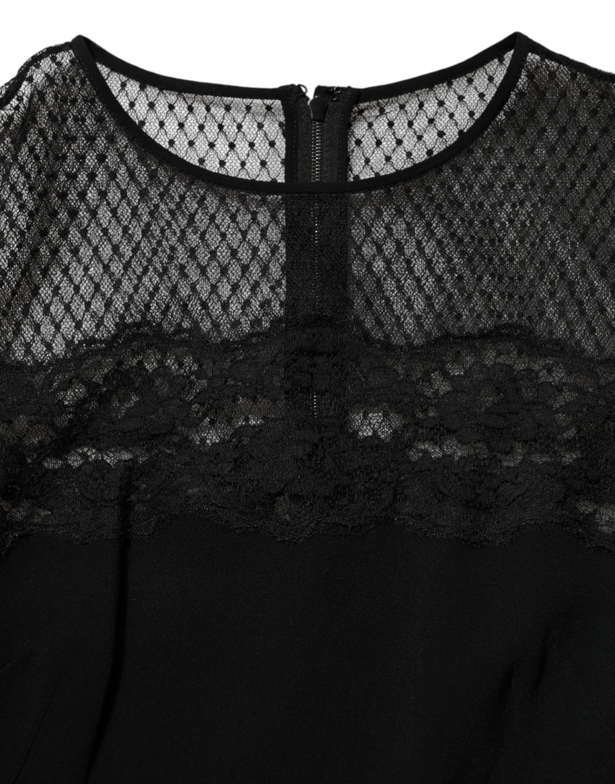 Dolce & Gabbana Black Floral Lace Trim Sheath A-line Dress - Zeiniez