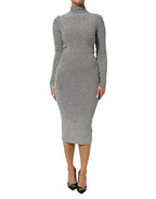 Dolce & Gabbana Gray Nylon Bodycon Sheath Long Sleeves Dress