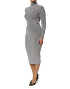 Dolce & Gabbana Gray Nylon Bodycon Sheath Long Sleeves Dress - Zeiniez