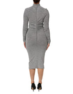 Dolce & Gabbana Gray Nylon Bodycon Sheath Long Sleeves Dress - Zeiniez