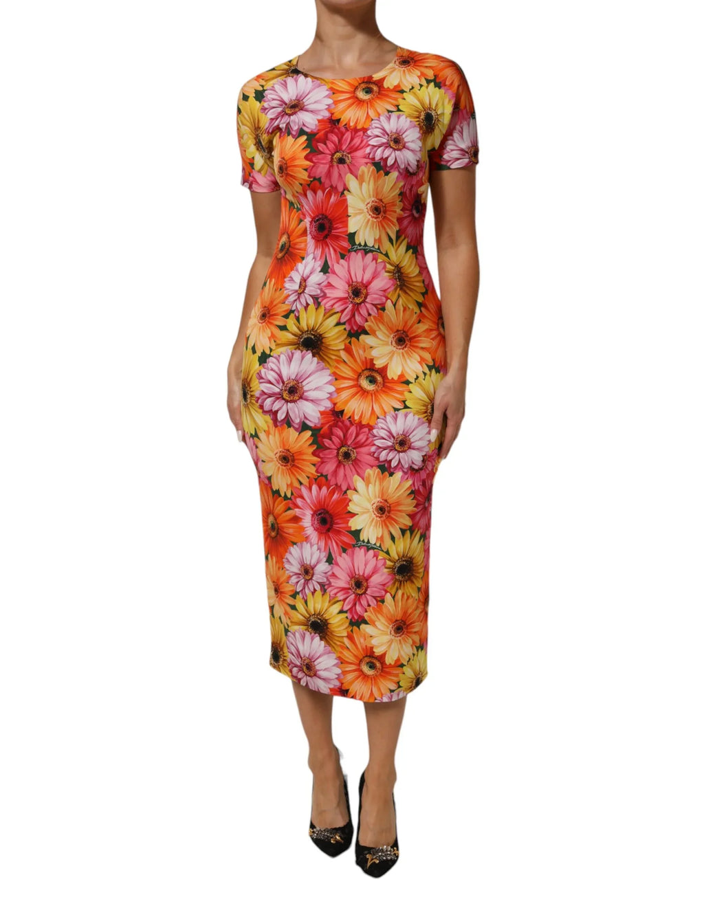 Dolce & Gabbana Multicolor Floral Print SilkSheath Midi Dress - Zeiniez