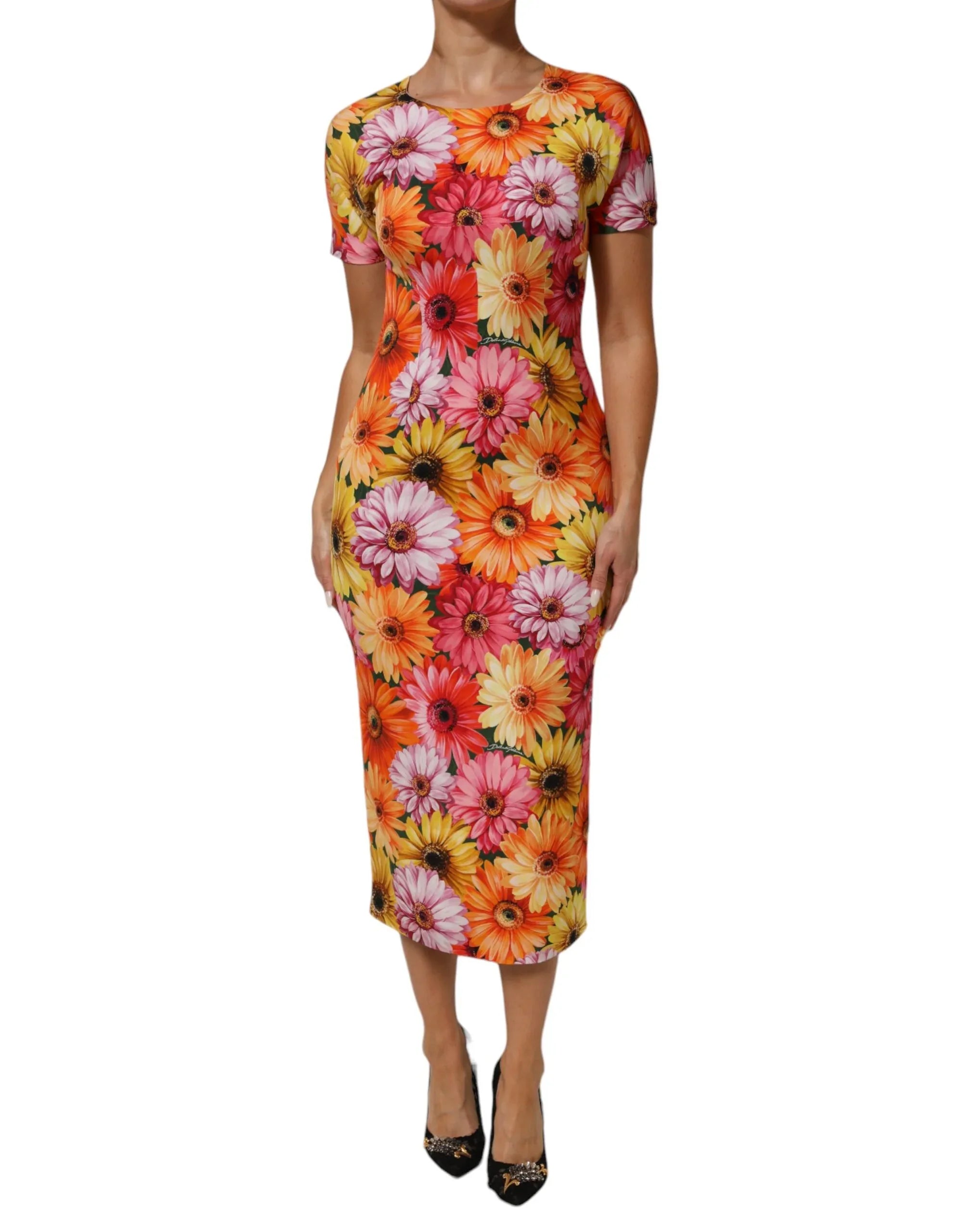 Dolce & Gabbana Multicolor Floral Print SilkSheath Midi Dress - Zeiniez