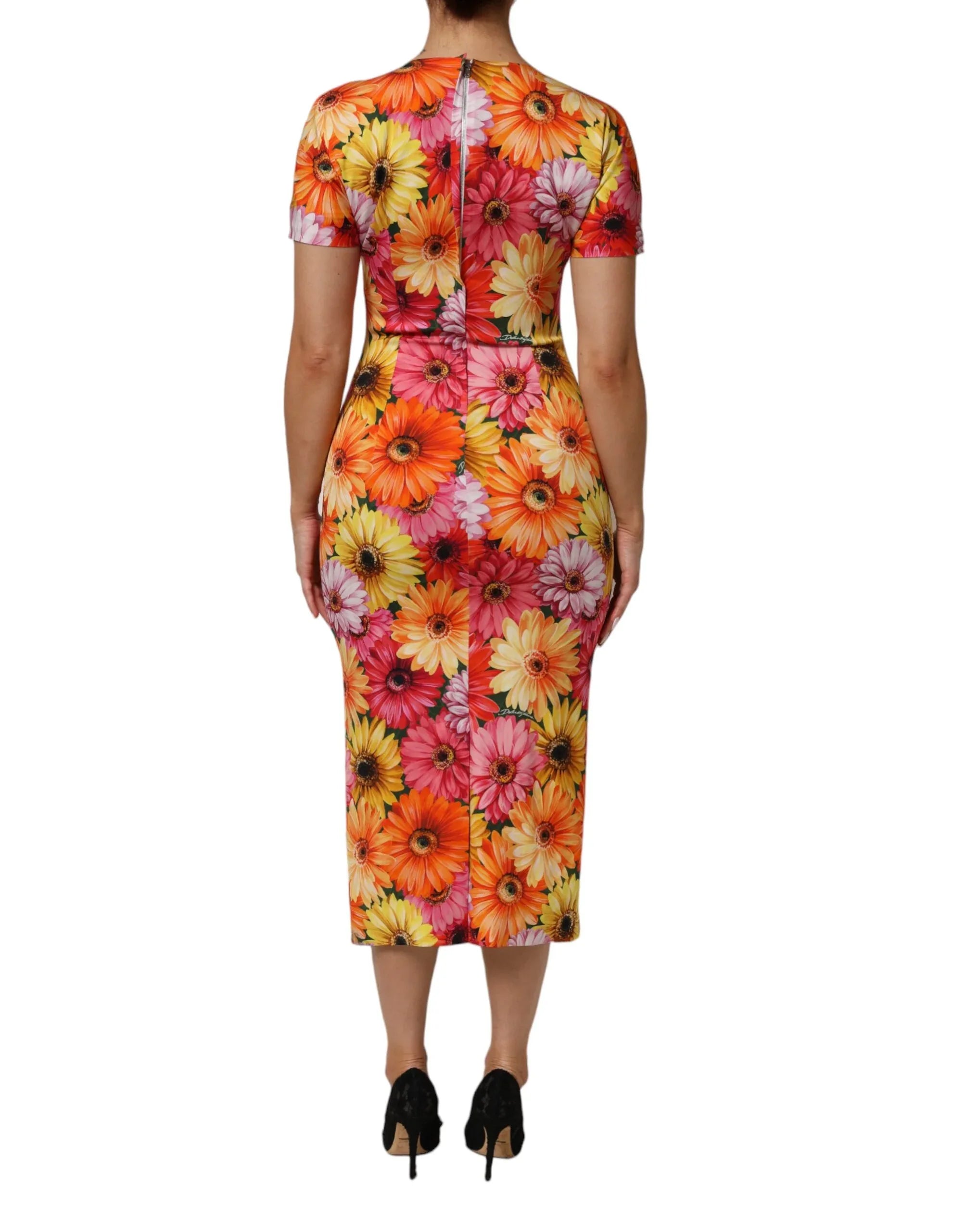 Dolce & Gabbana Multicolor Floral Print SilkSheath Midi Dress - Zeiniez