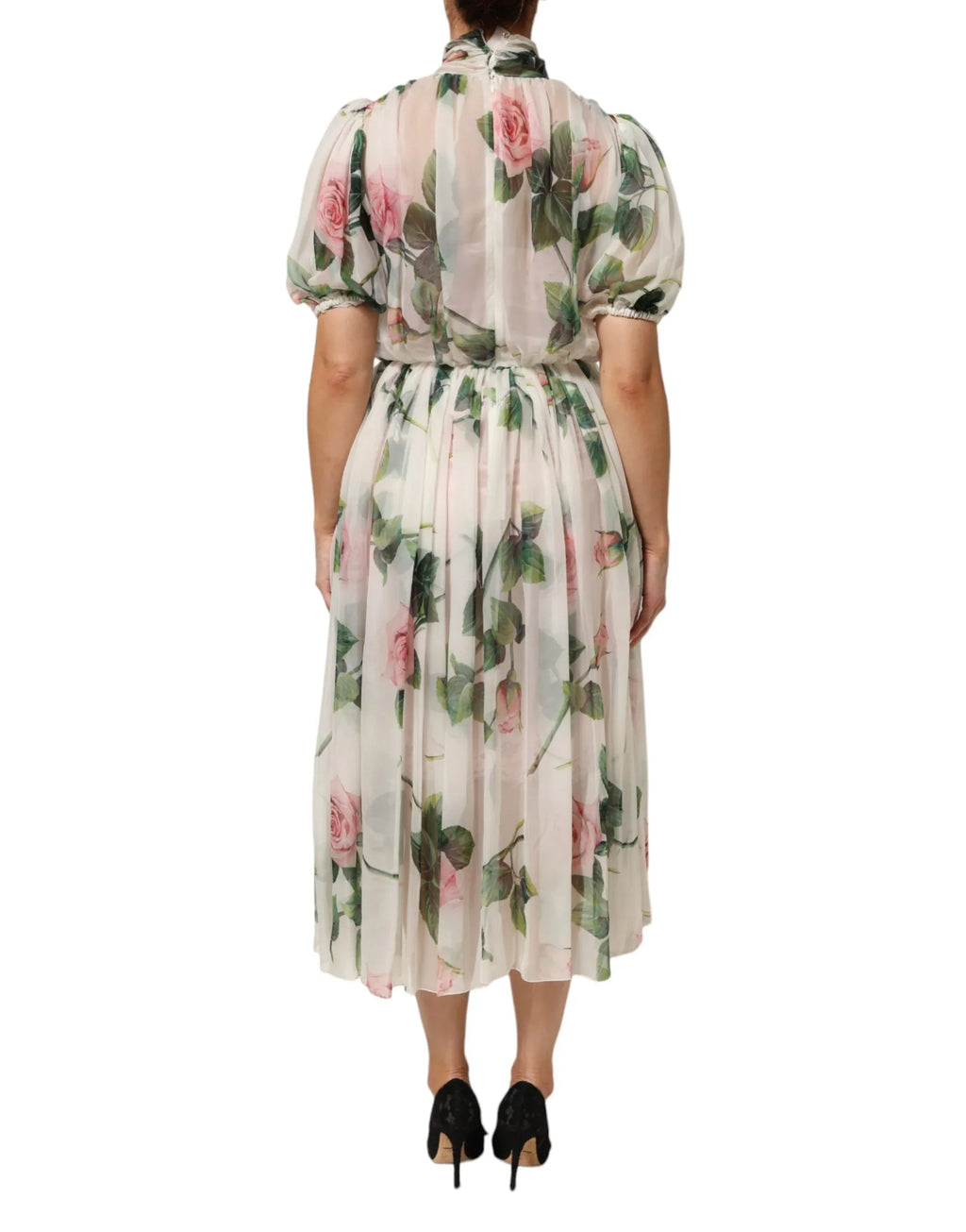 Dolce & Gabbana White Floral Print Silk Pleated Midi Dress - Zeiniez