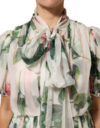 Dolce & Gabbana White Floral Print Silk Pleated Midi Dress - Zeiniez