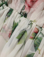 Dolce & Gabbana White Floral Print Silk Pleated Midi Dress - Zeiniez