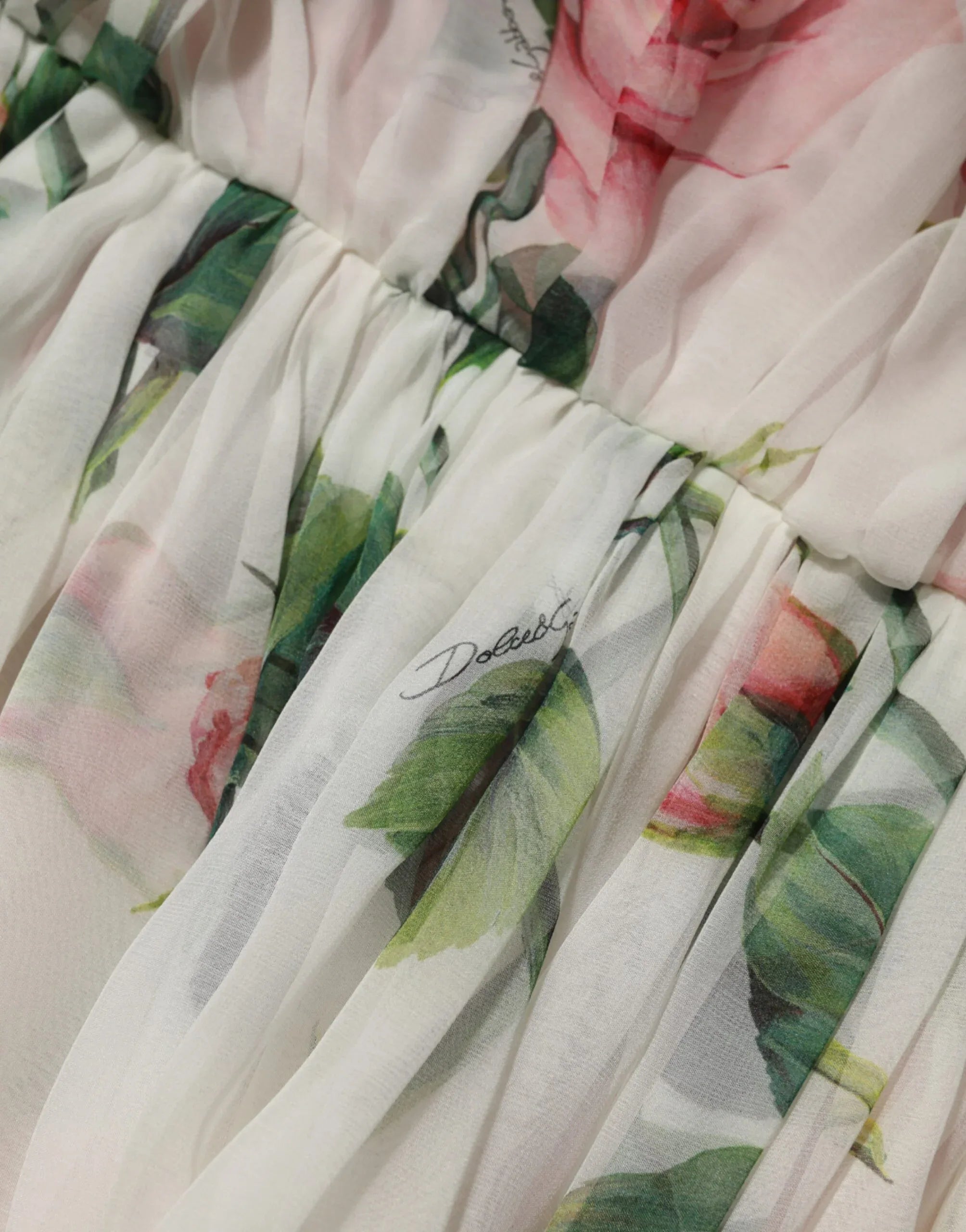 Dolce & Gabbana White Floral Print Silk Pleated Midi Dress - Zeiniez