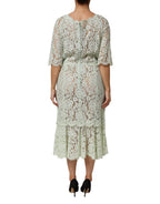 Dolce & Gabbana Mint Green Floral Lace Trim Midi Dress