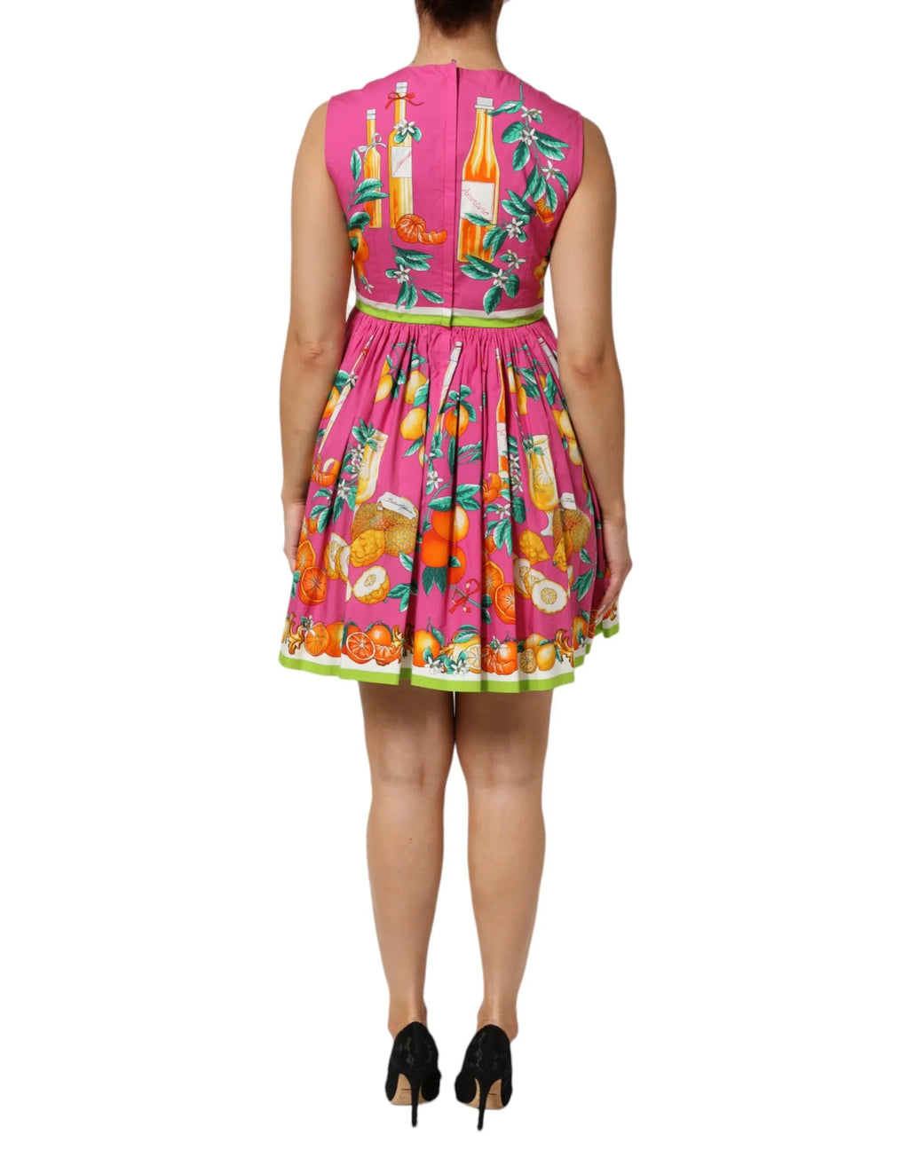 Dolce & Gabbana Pink Fruit Print A-line Mini Sleeveless Dress - Zeiniez