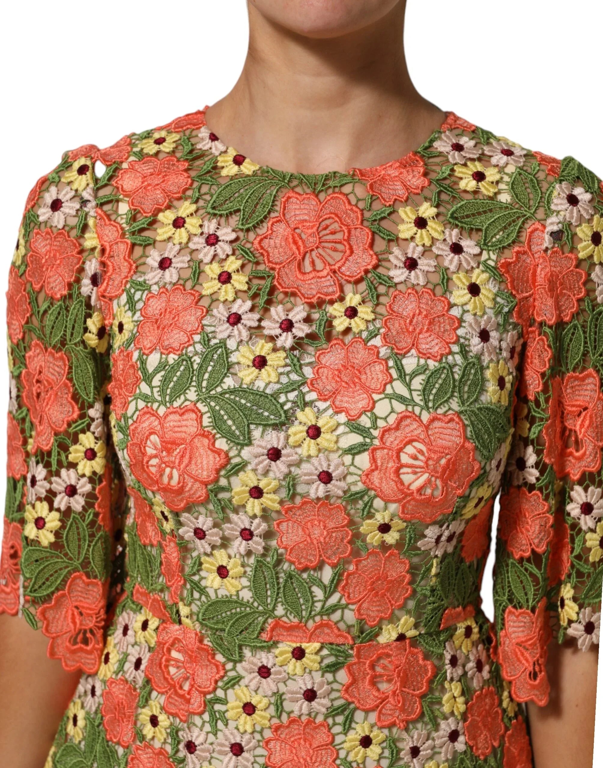 Dolce & Gabbana Multicolor Floral Embroidery Aline Mini Dress - Zeiniez