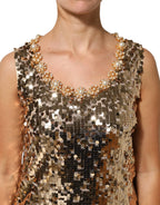 Dolce & Gabbana Gold Sequined Nylon A-line Sheath Mini Dress - Zeiniez