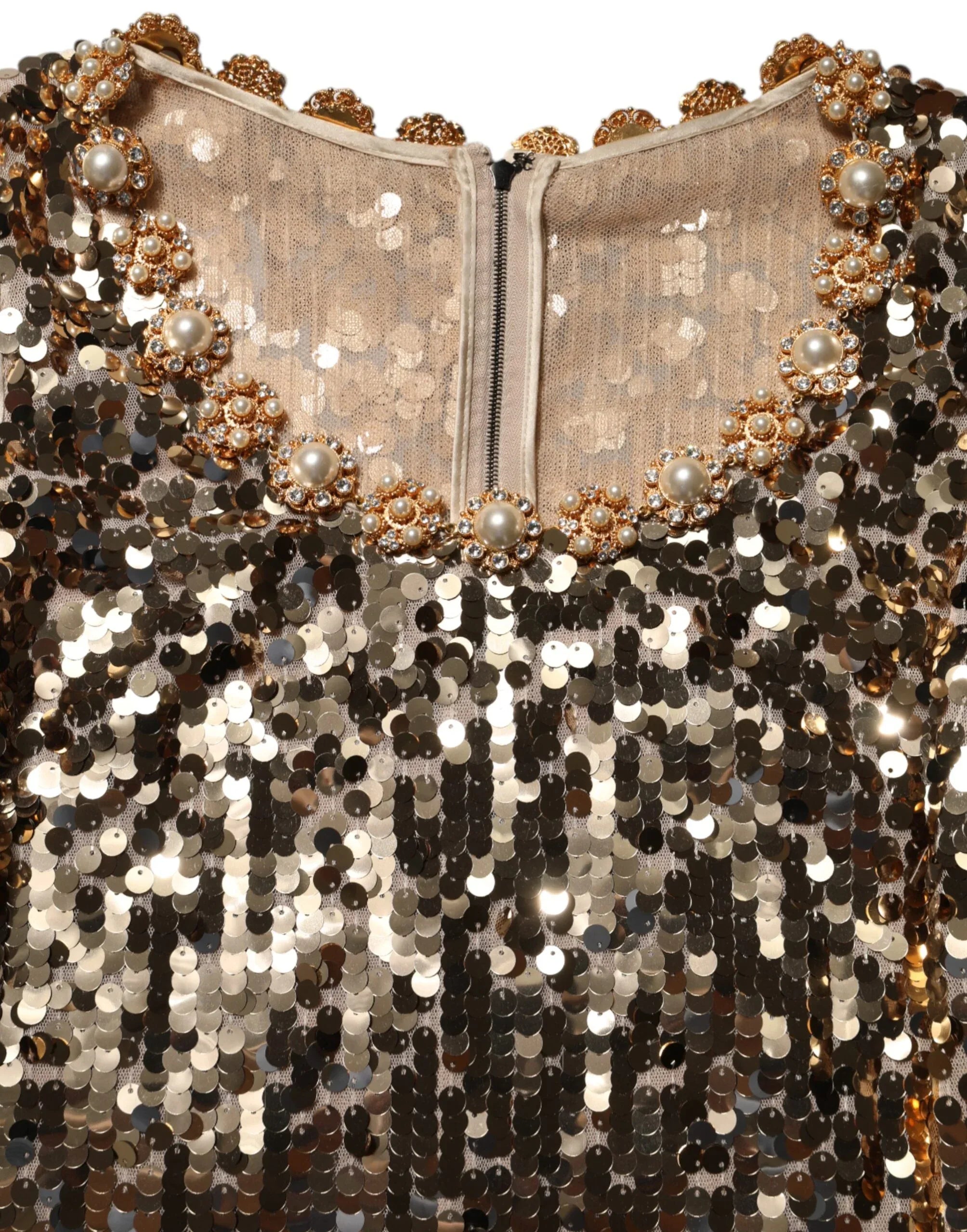 Dolce & Gabbana Gold Sequined Nylon A-line Sheath Mini Dress - Zeiniez