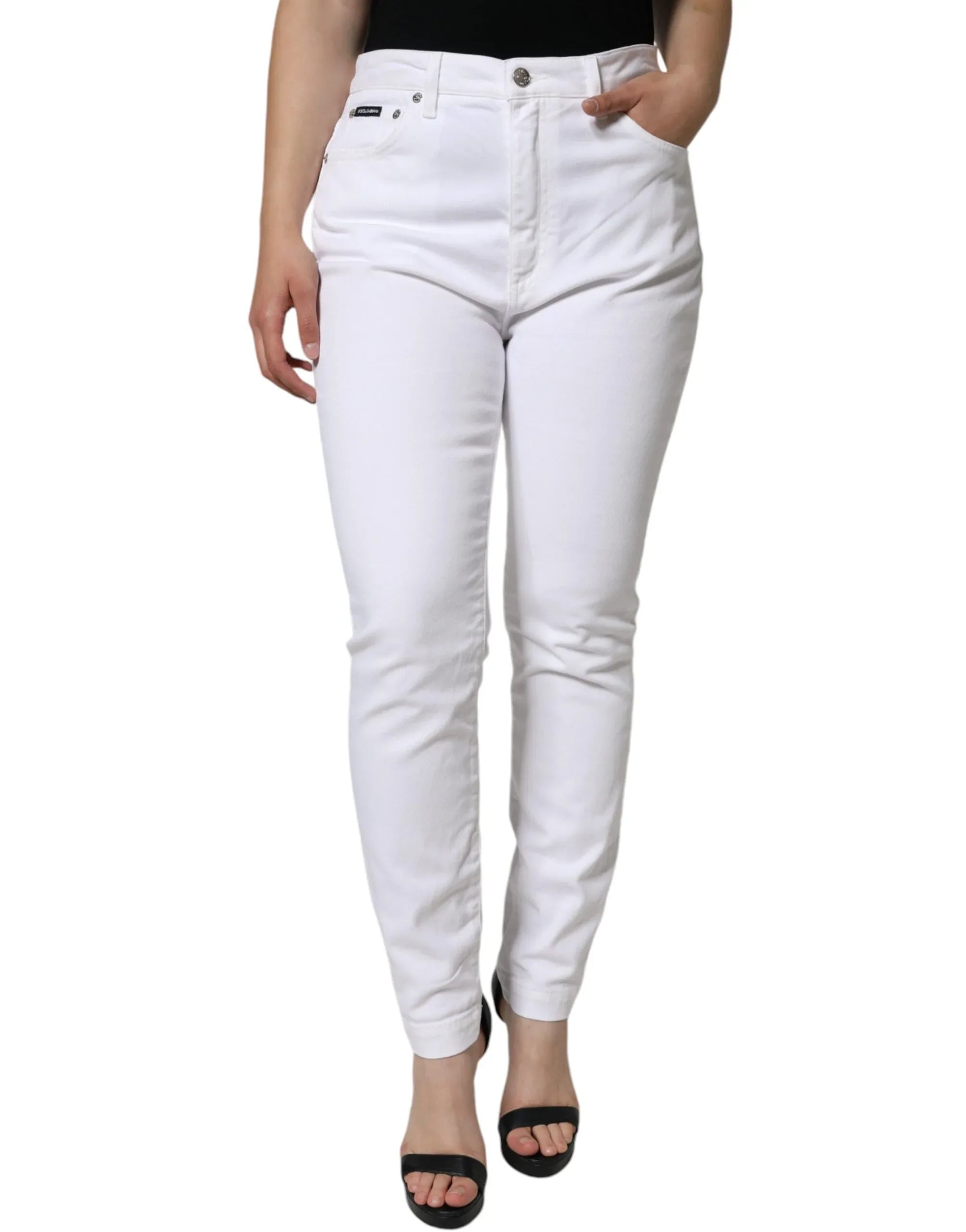 Dolce & Gabbana White AUDREY Cotton Logo Skinny Denim Jeans - Zeiniez