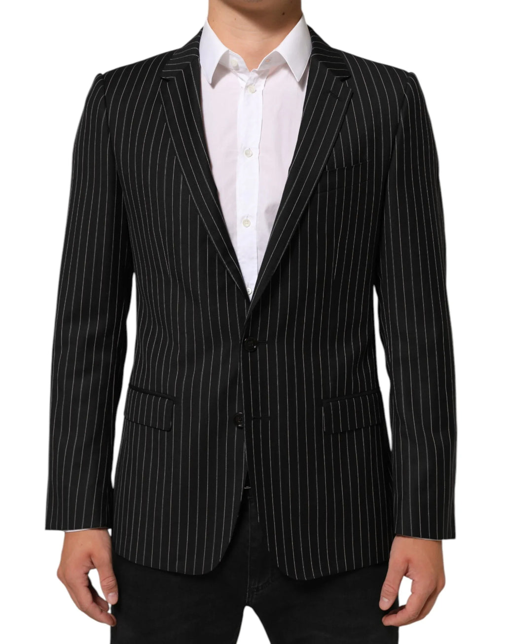 Dolce & Gabbana Black Stripes MARTINI 1 Button Suit Blazer - Zeiniez