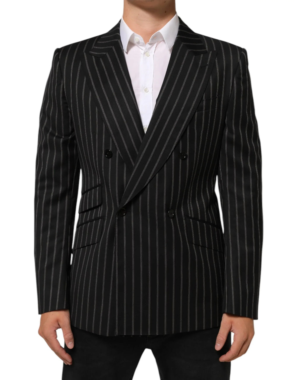 Dolce & Gabbana Black Stripes SICILIA 1 Button Suit Blazer - Zeiniez