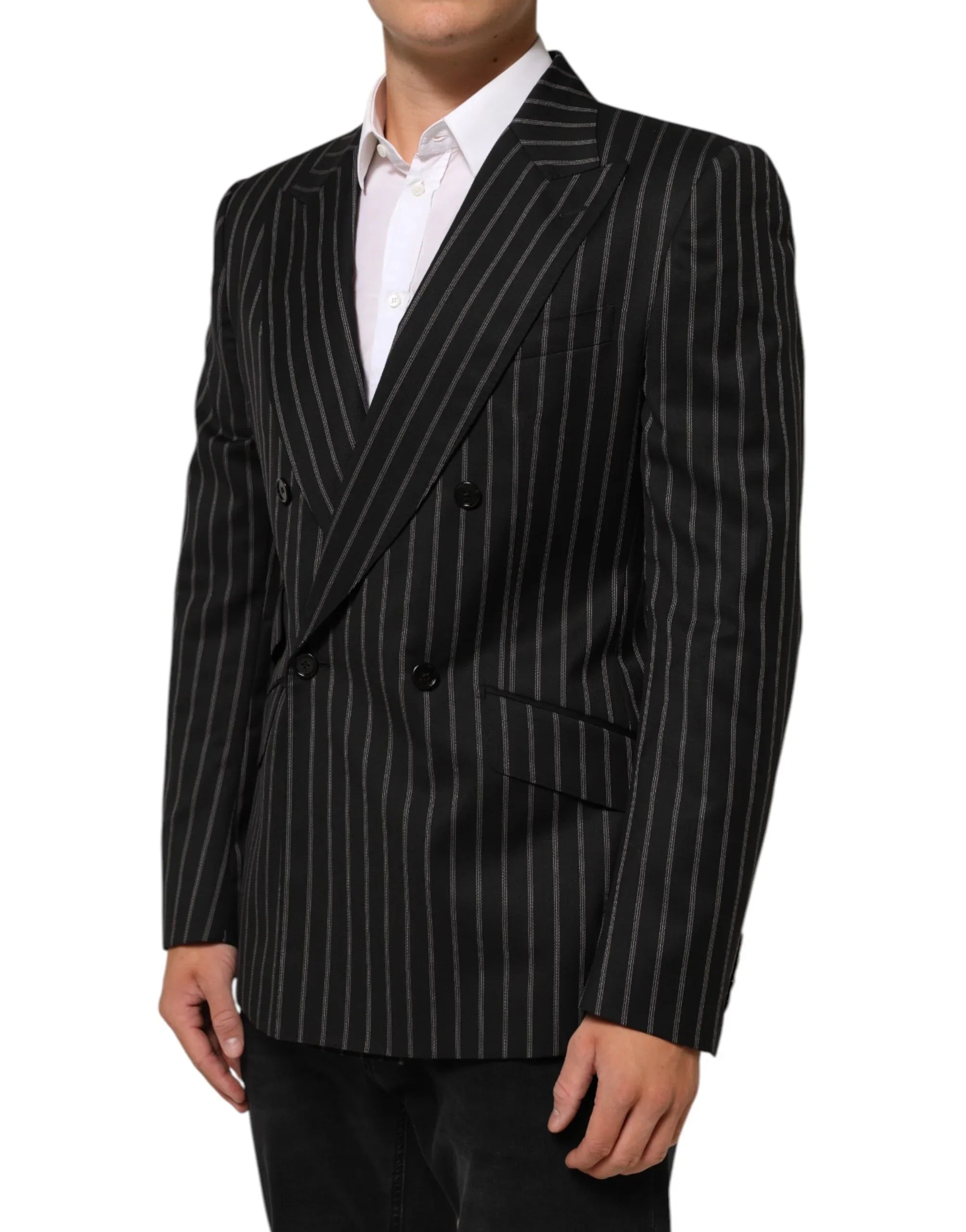 Dolce & Gabbana Black Stripes SICILIA 1 Button Suit Blazer - Zeiniez