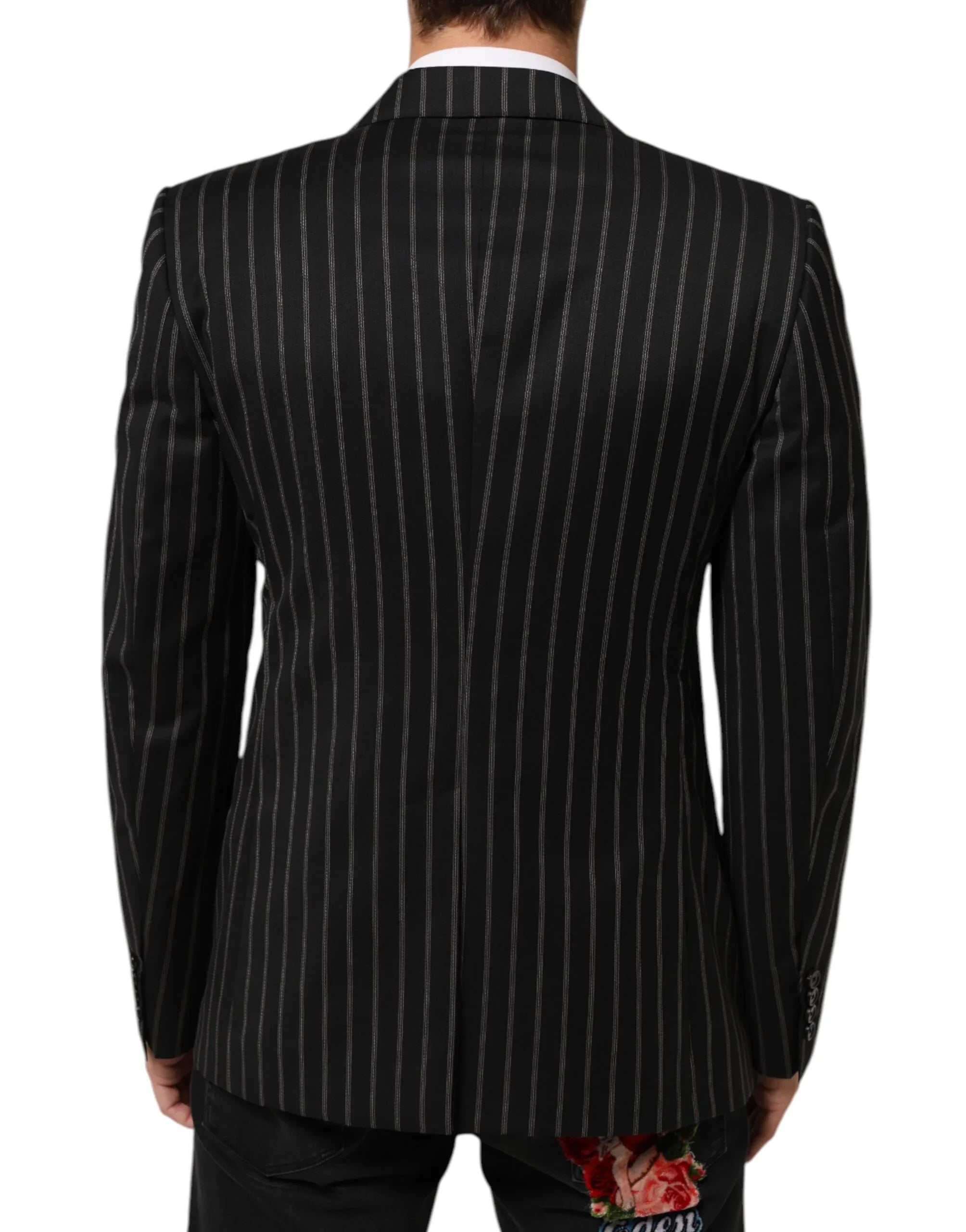 Dolce & Gabbana Black Stripes SICILIA 1 Button Suit Blazer - Zeiniez