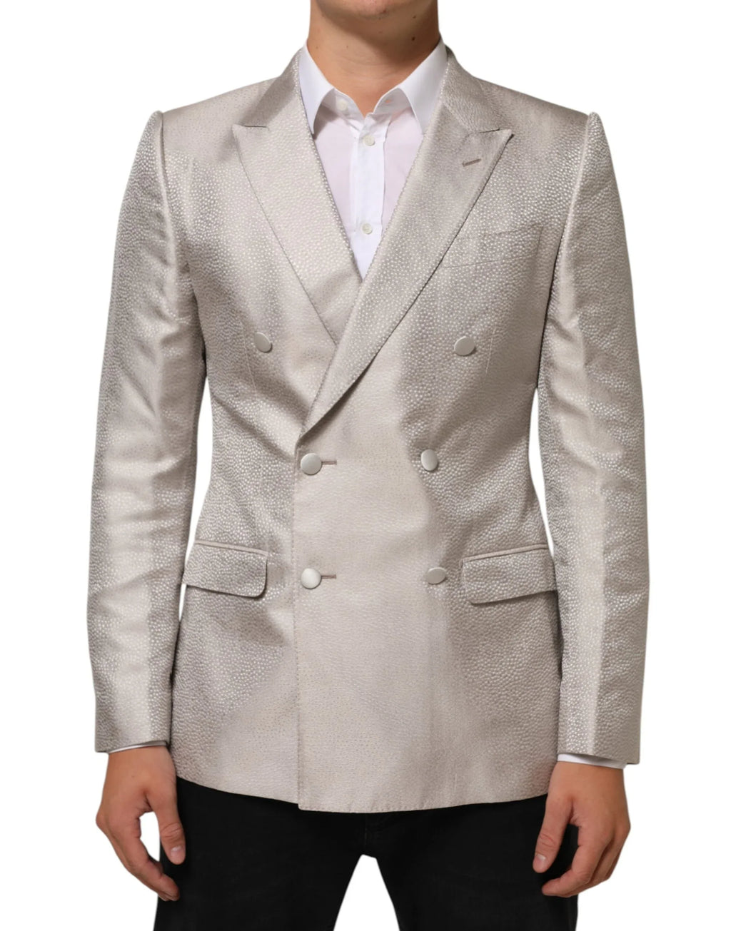 Dolce & Gabbana Beige MARTINI Double-Breasted Suit Blazer - Zeiniez
