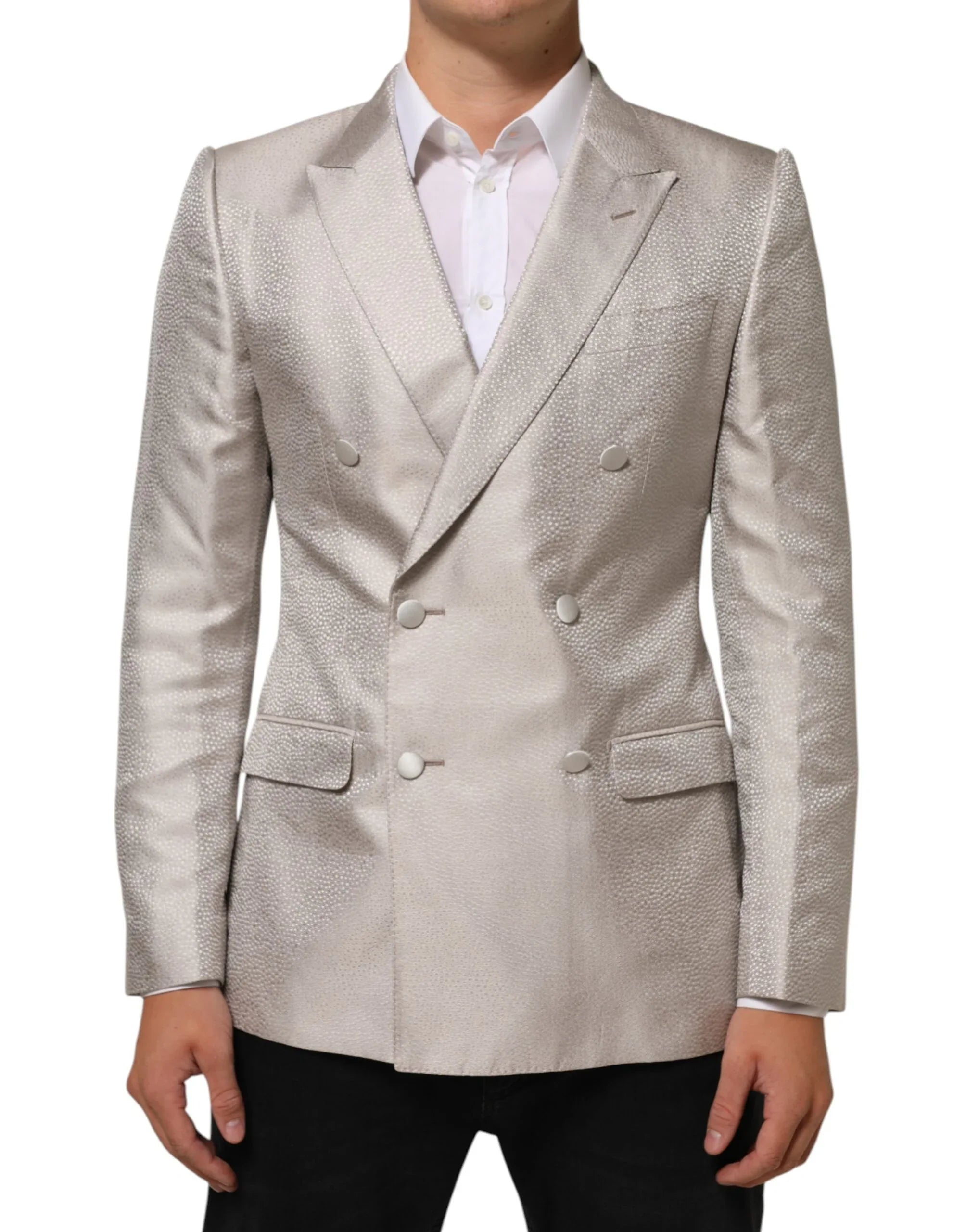 Dolce & Gabbana Beige MARTINI Double-Breasted Suit Blazer - Zeiniez