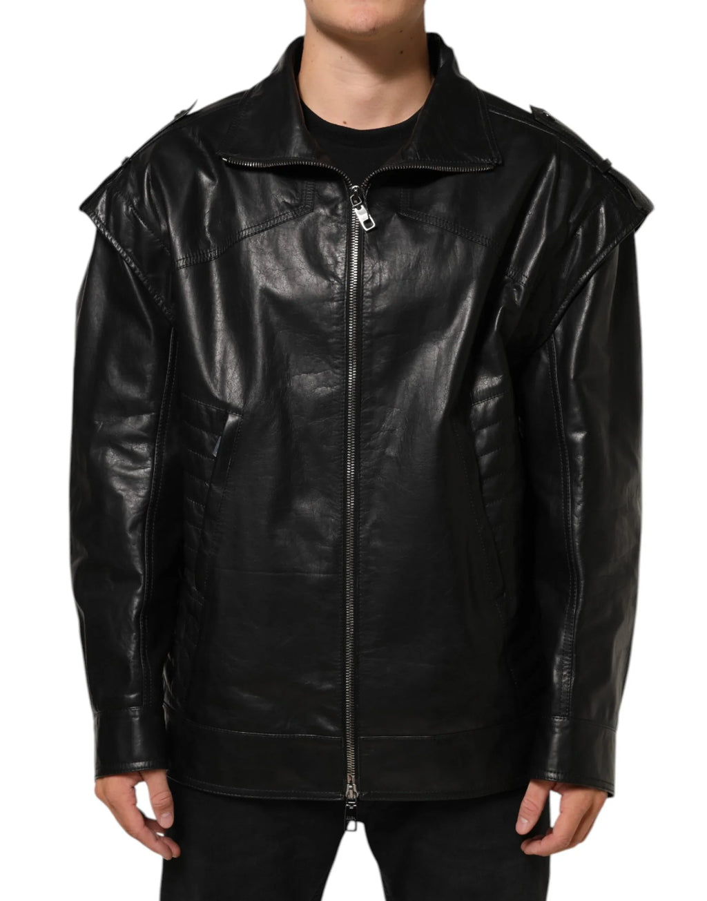 Dolce & Gabbana Black Leather Full Zip Biker Blouson Jacket - Zeiniez