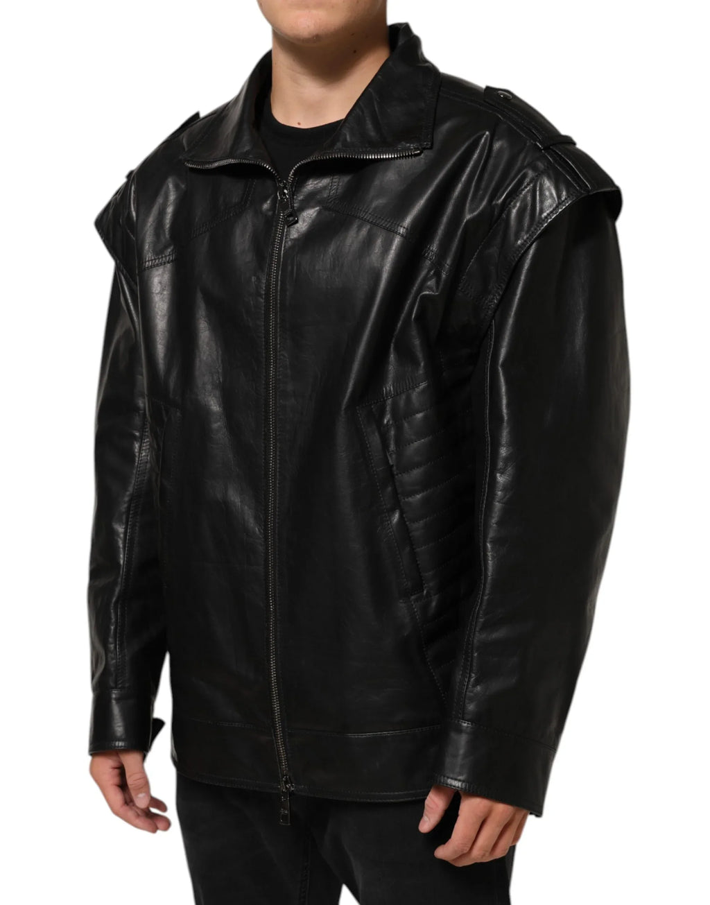 Dolce & Gabbana Black Leather Full Zip Biker Blouson Jacket - Zeiniez