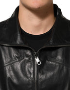 Dolce & Gabbana Black Leather Full Zip Biker Blouson Jacket - Zeiniez