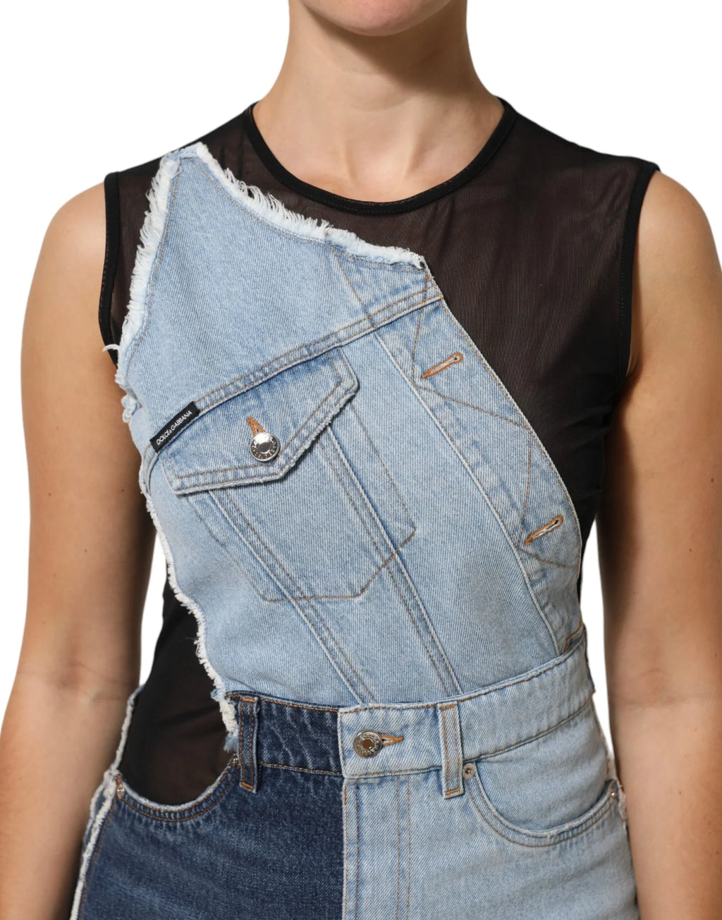 Dolce & Gabbana Blue Nylon Patchwork Denim Sheath Mini Dress - Zeiniez