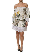 Dolce & Gabbana White Floral Lace Off Shoulder Mini Dress - Zeiniez