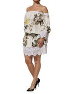 Dolce & Gabbana White Floral Lace Off Shoulder Mini Dress - Zeiniez