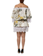 Dolce & Gabbana White Floral Lace Off Shoulder Mini Dress - Zeiniez