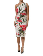 Dolce & Gabbana White Floral One Shoulder Sheath Dress - Zeiniez