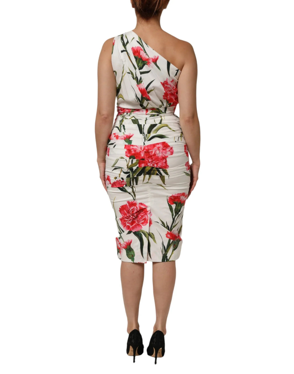Dolce & Gabbana White Floral One Shoulder Sheath Dress - Zeiniez