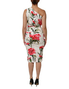 Dolce & Gabbana White Floral One Shoulder Sheath Dress - Zeiniez