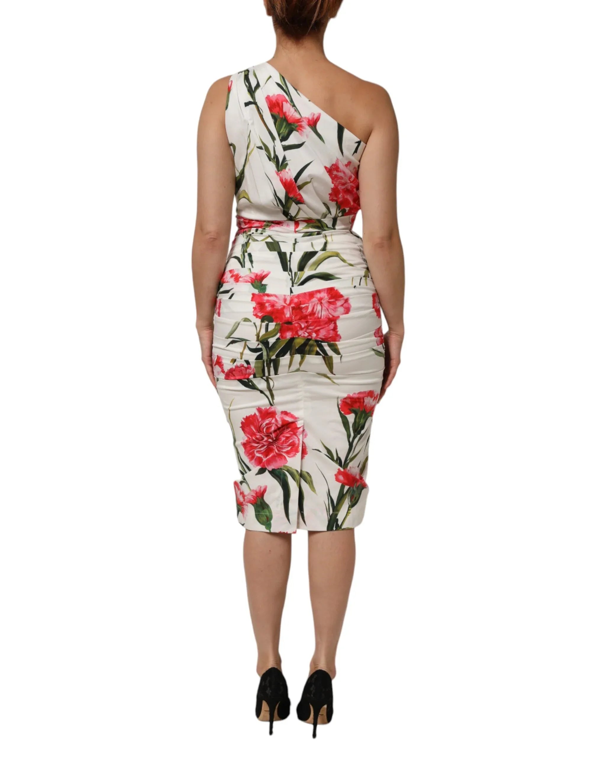 Dolce & Gabbana White Floral One Shoulder Sheath Dress - Zeiniez