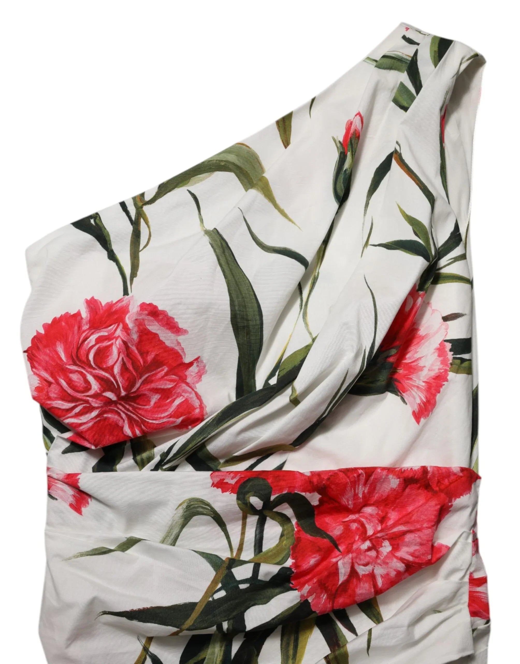 Dolce & Gabbana White Floral One Shoulder Sheath Dress - Zeiniez