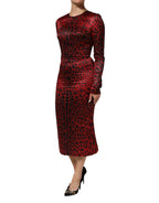 Dolce & Gabbana Red Leopard Sheath Long Sleeves Dress