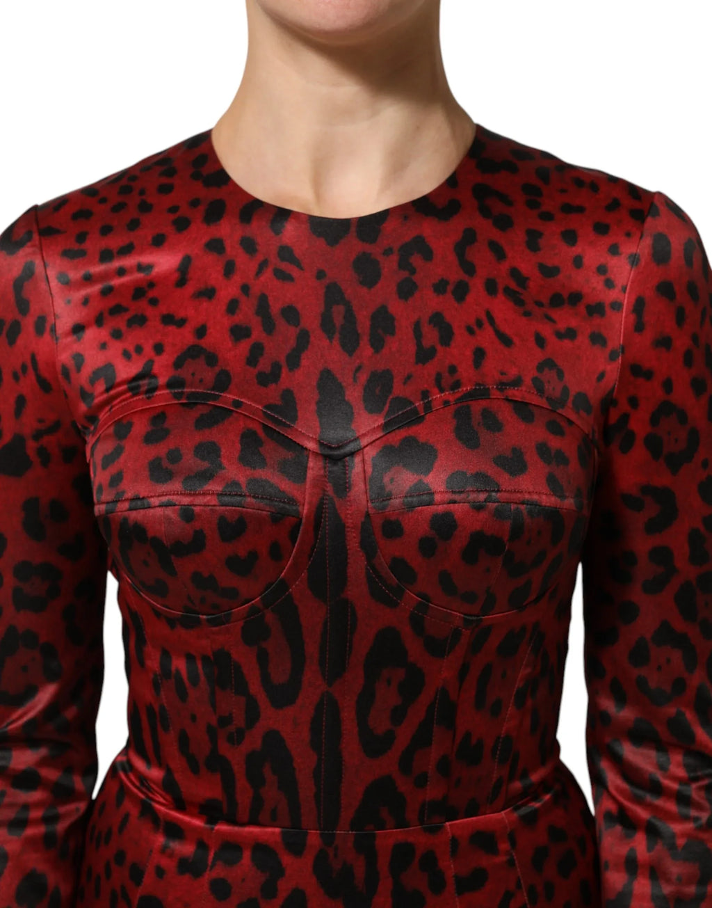 Dolce & Gabbana Red Leopard Sheath Long Sleeves Dress - Zeiniez
