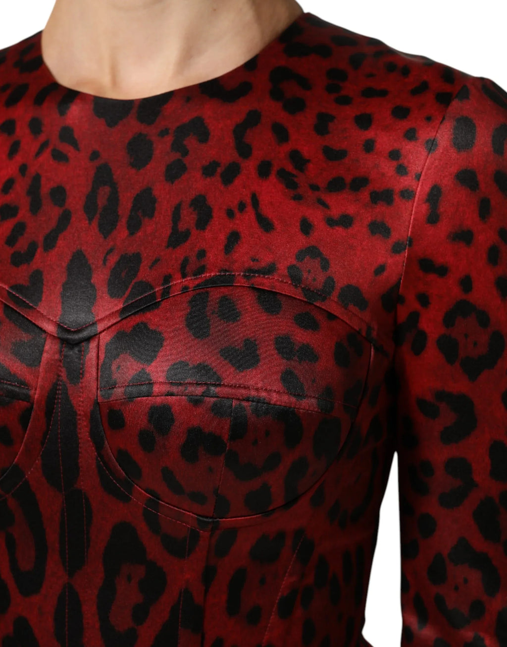 Dolce & Gabbana Red Leopard Sheath Long Sleeves Dress - Zeiniez