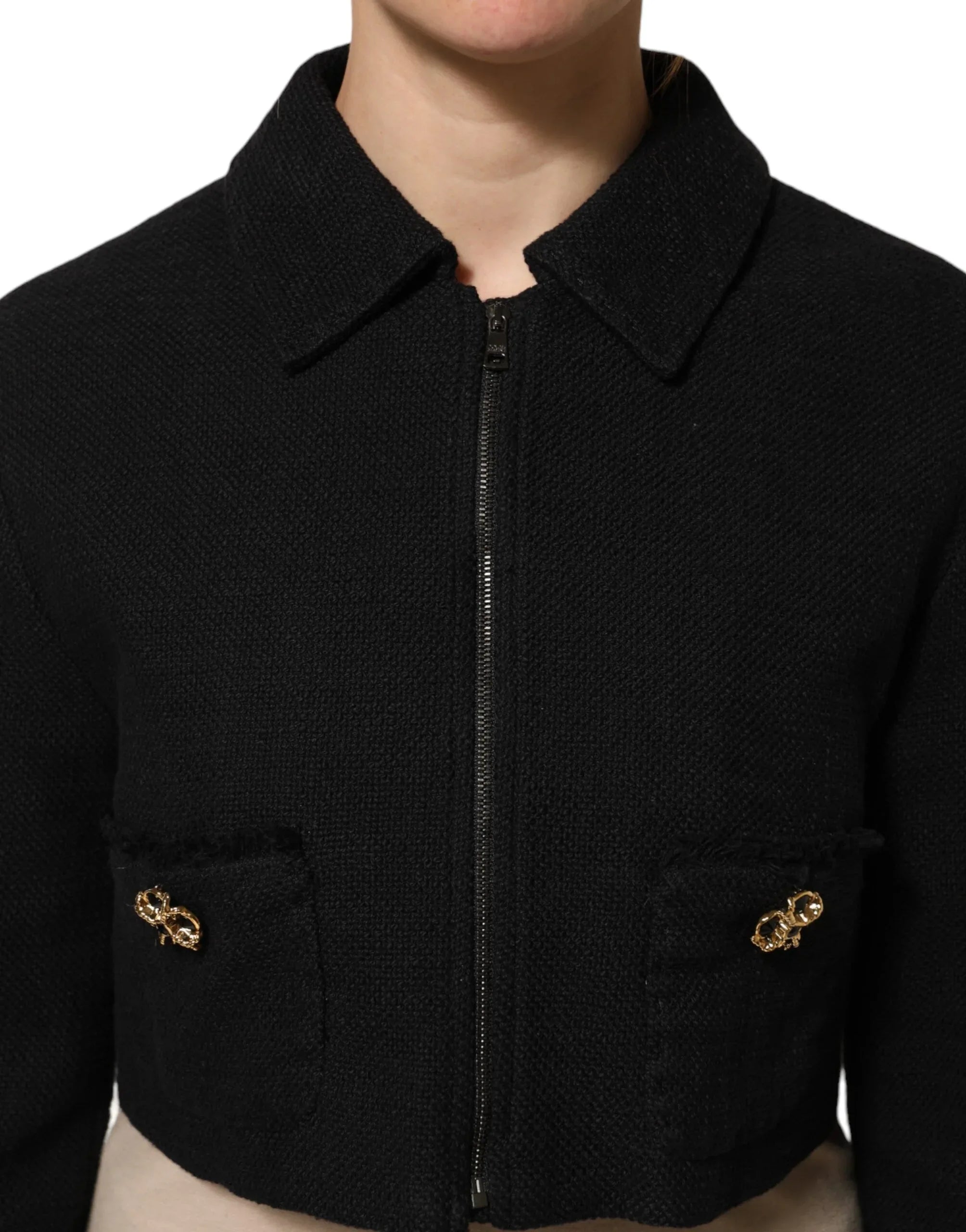 Dolce & Gabbana Black Cotton Full Zip Cropped Coat Jacket - Zeiniez