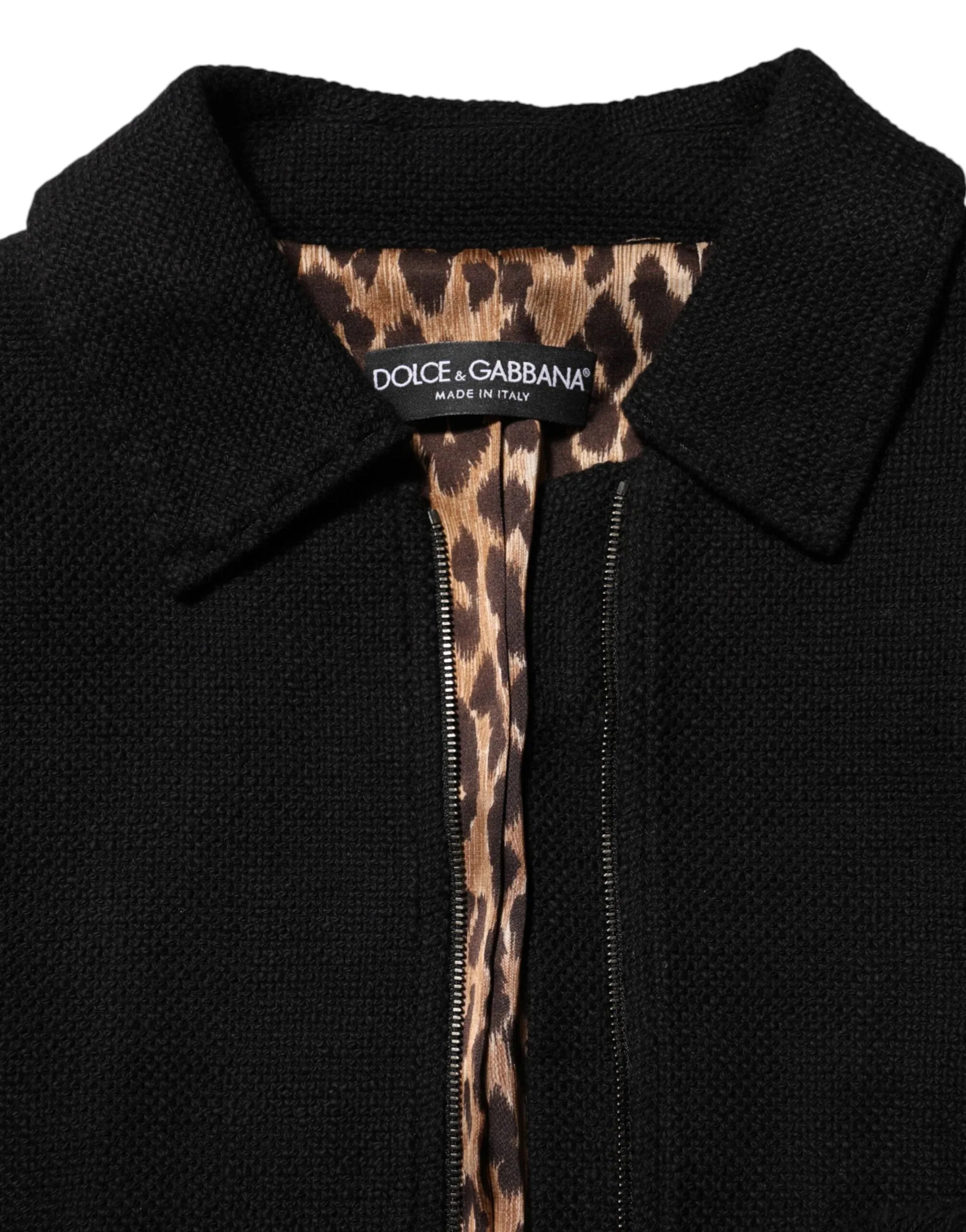 Dolce & Gabbana Black Cotton Full Zip Cropped Coat Jacket - Zeiniez