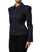 Dolce & Gabbana Dark Blue Cotton Collared Denim Coat Jacket - Zeiniez