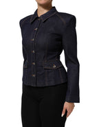 Dolce & Gabbana Dark Blue Cotton Collared Denim Coat Jacket